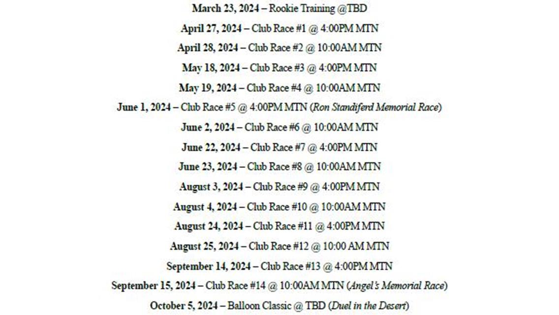 RRQMA 2024 Season Schedule